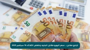 تراجع مفاجئ.. سعر اليورو مقابل الجنيه ينخفض الثلاثاء 16 سبتمبر 2025